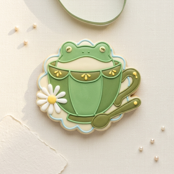 Frog Teacup Daisy Spoon Cookie Cutter, 3D Printed Animal Theme
