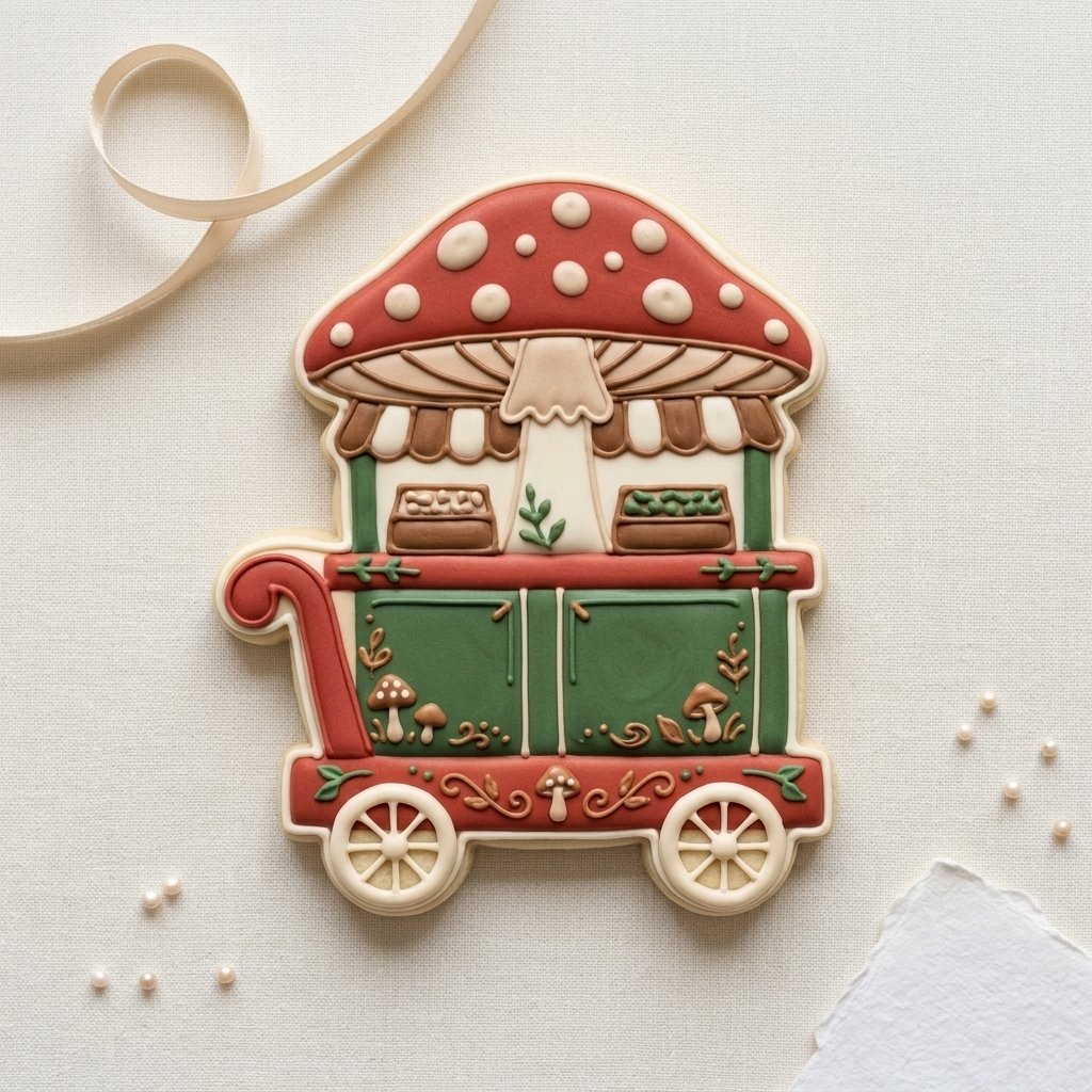 Mushroom Market Cart Cookie Cutter, 3D Printed Party Theme