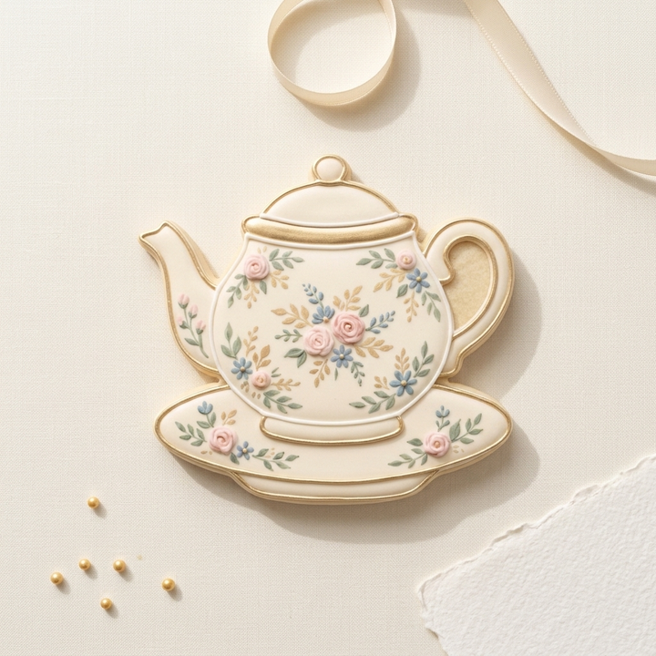 Floral Teapot Saucer Cookie Cutter, 3D Printed Tea Party