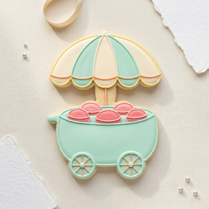 Sorbet Cart Scallop Umbrella Cookie Cutter, 3D Printed Party Theme