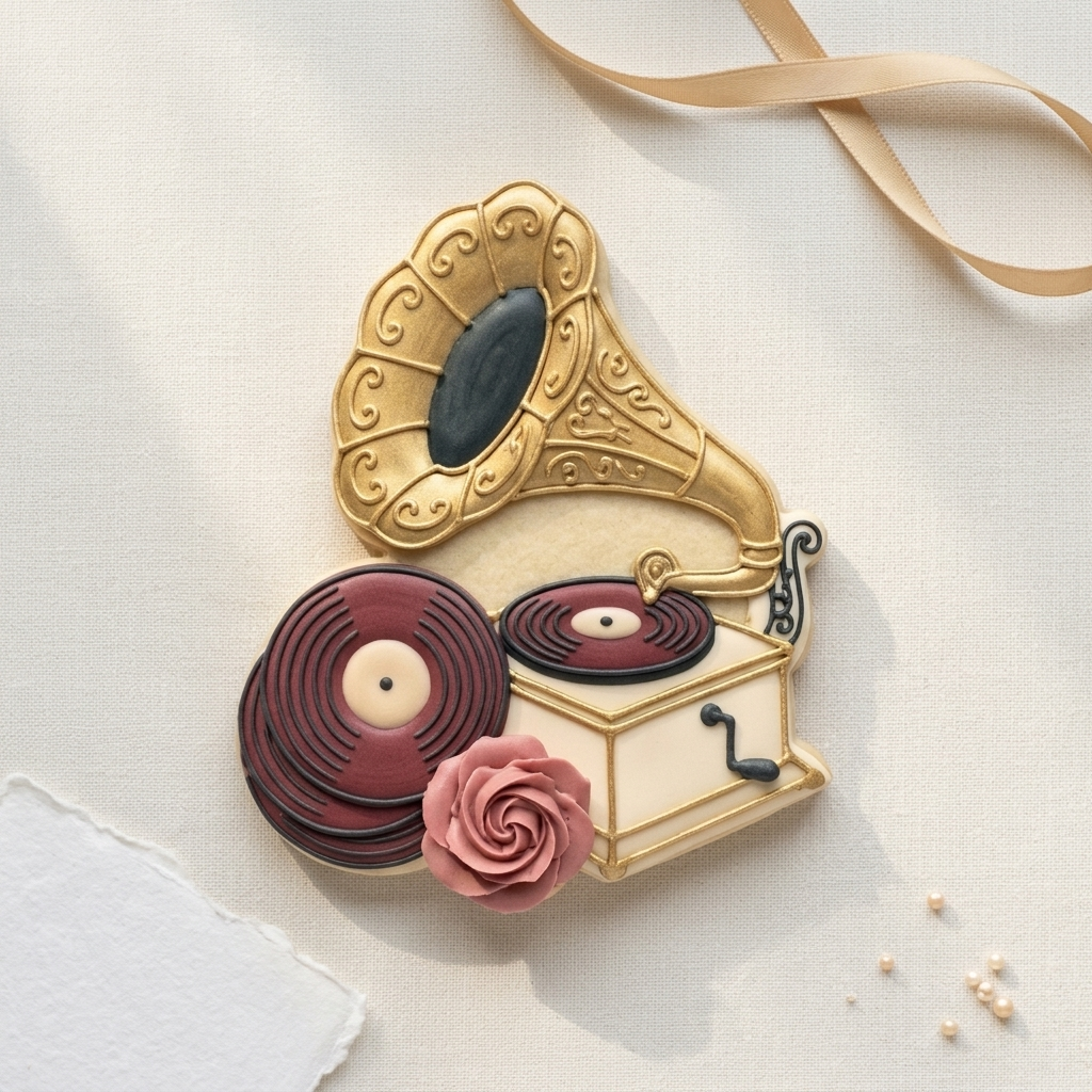 Gramophone Rose Record Stack Cookie Cutter, 3D Printed Garden Theme