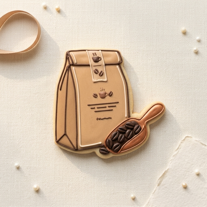 Coffee Roastery Bean Scoop Bag Cookie Cutter, 3D Printed Kitchen Theme