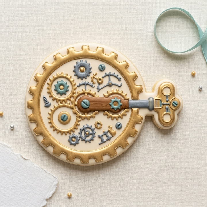 Clockmaker Gear Tray Winding Key Cookie Cutter, 3D Printed Vintage Theme