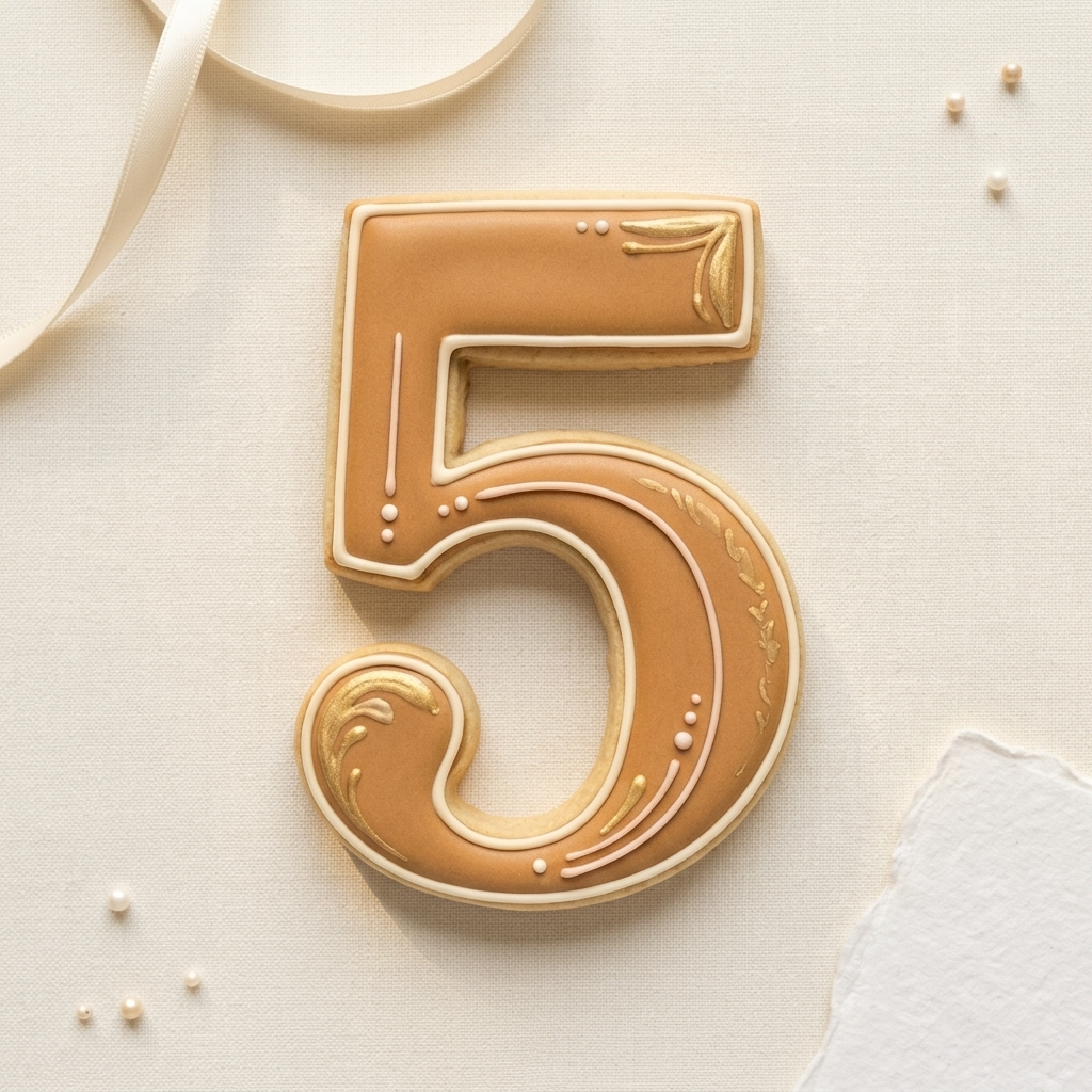Elegant Number 5 Cookie Cutter, 3D Printed Birthday Age