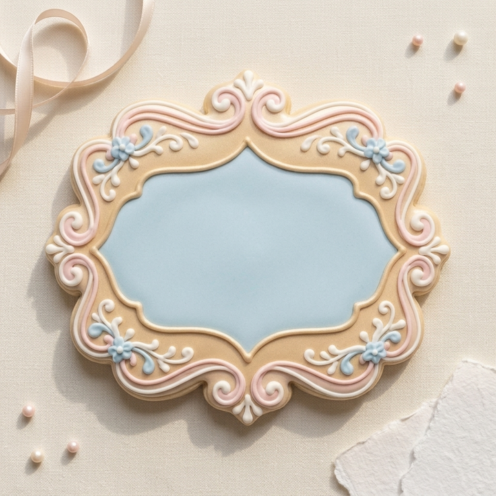 Rococo Plaque Cookie Cutter, 3D Printed Plaque Shape for Fondant