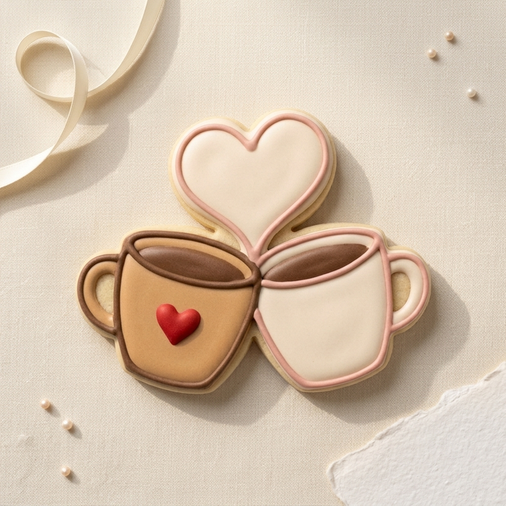 Couple Coffee Cups Cookie Cutter, 3D Printed Valentine Cutter