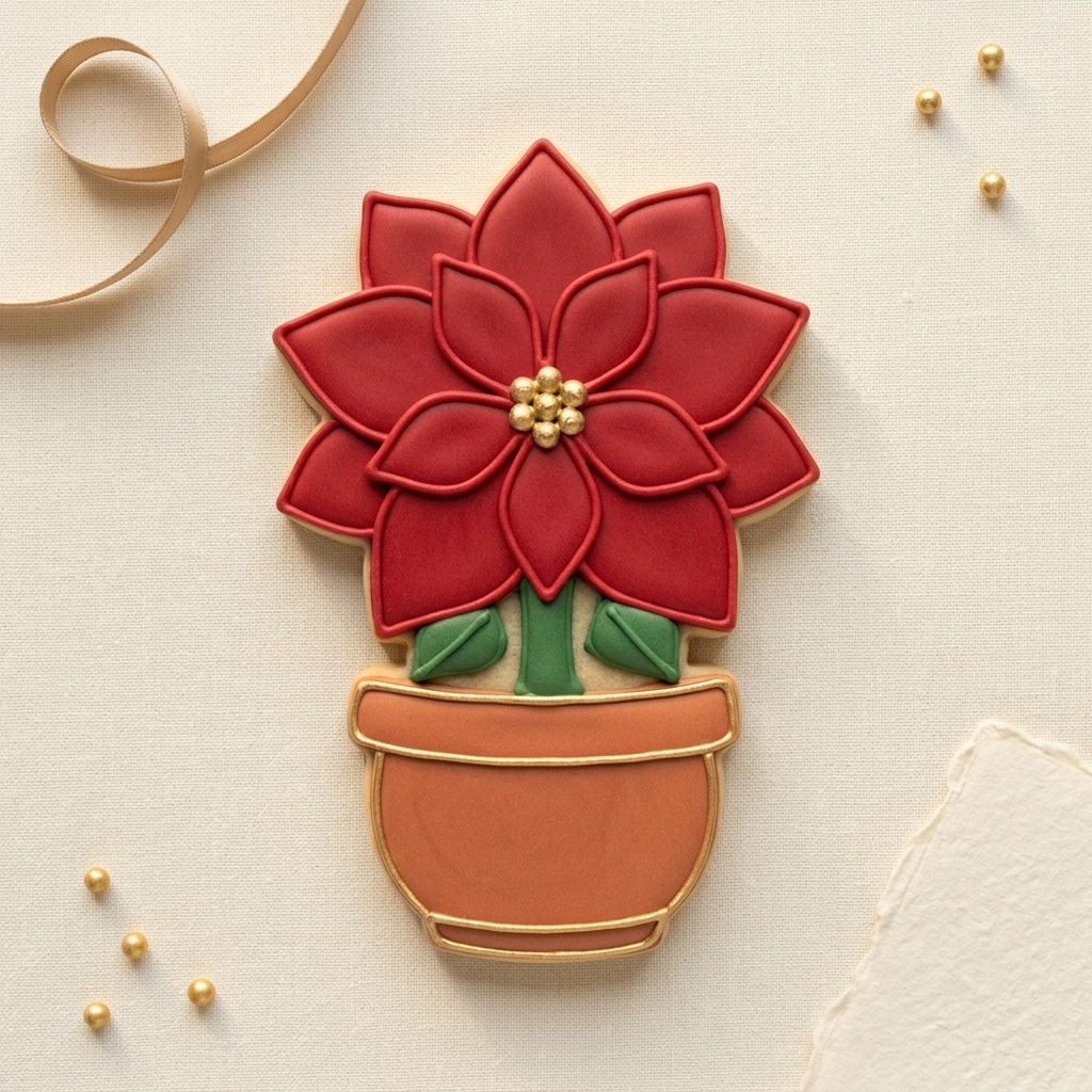 Poinsettia Flower Pot Cookie Cutter, 3D Printed South Asian Festival Cutter