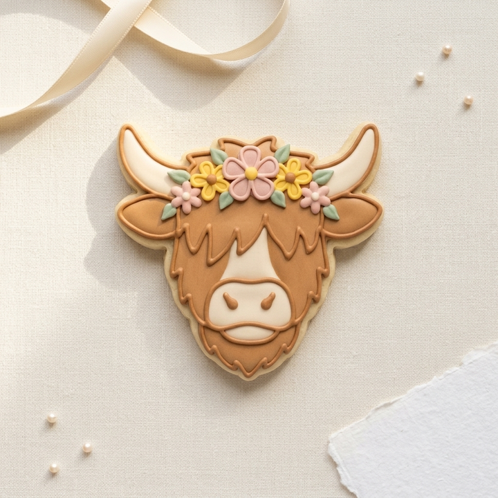 Highland Calf Flower Crown Cookie Cutter, 3D Printed Baby Shower Cutter
