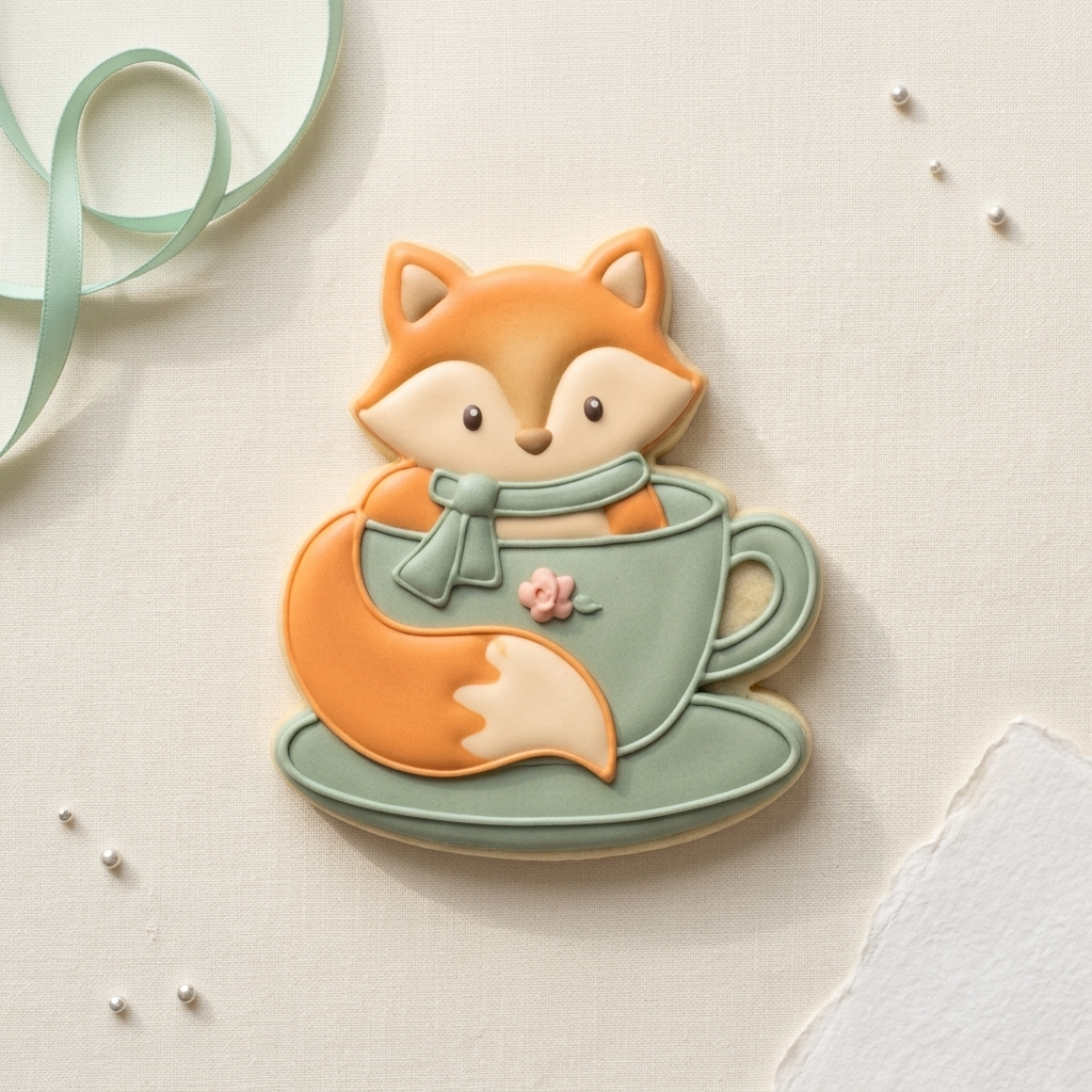 Fox in Teacup Cookie Cutter, 3D Printed Baby Shower Cutter