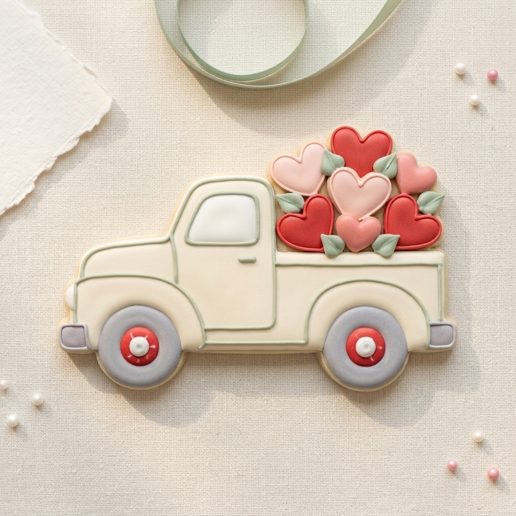 Valentine Flower Truck Cookie Cutter, 3D Printed Valentine Cutter