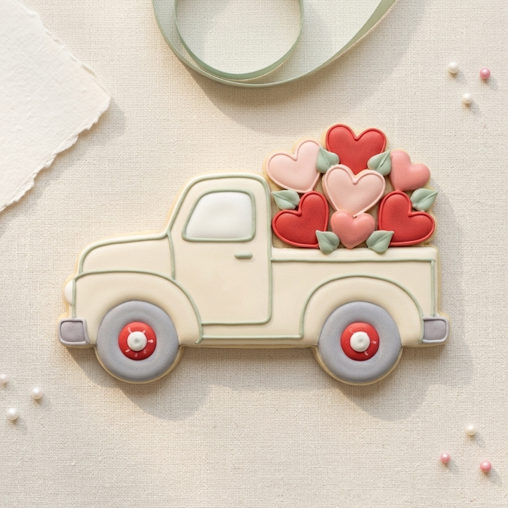 Valentine Flower Truck Cookie Cutter, 3D Printed Valentine Cutter