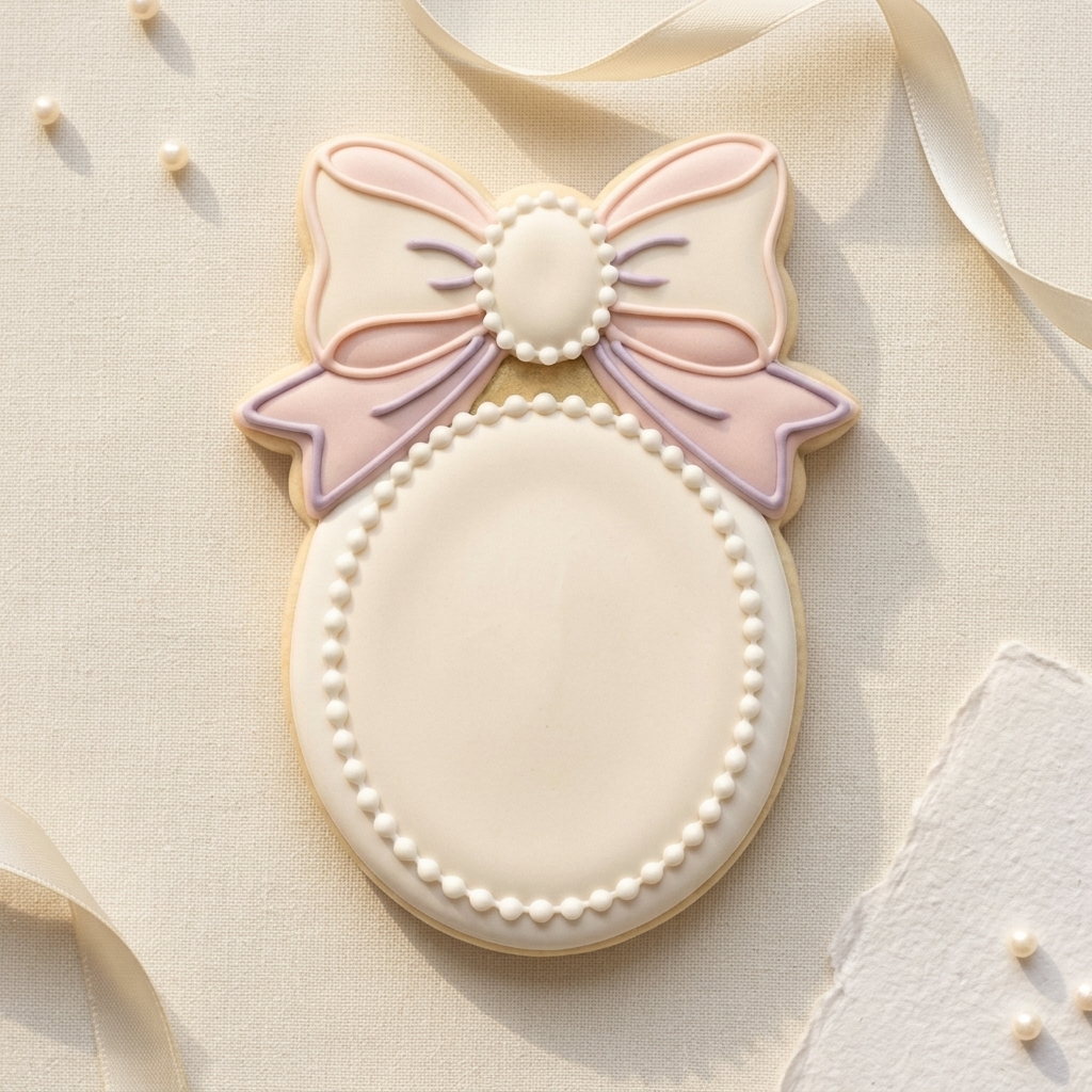 Pearl Bow Oval Plaque Cookie Cutter, 3D Printed Baby Shower Cutter