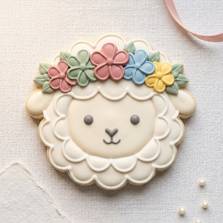 Lamb Flower Crown Cookie Cutter, 3D Printed Baby Shower Cutter