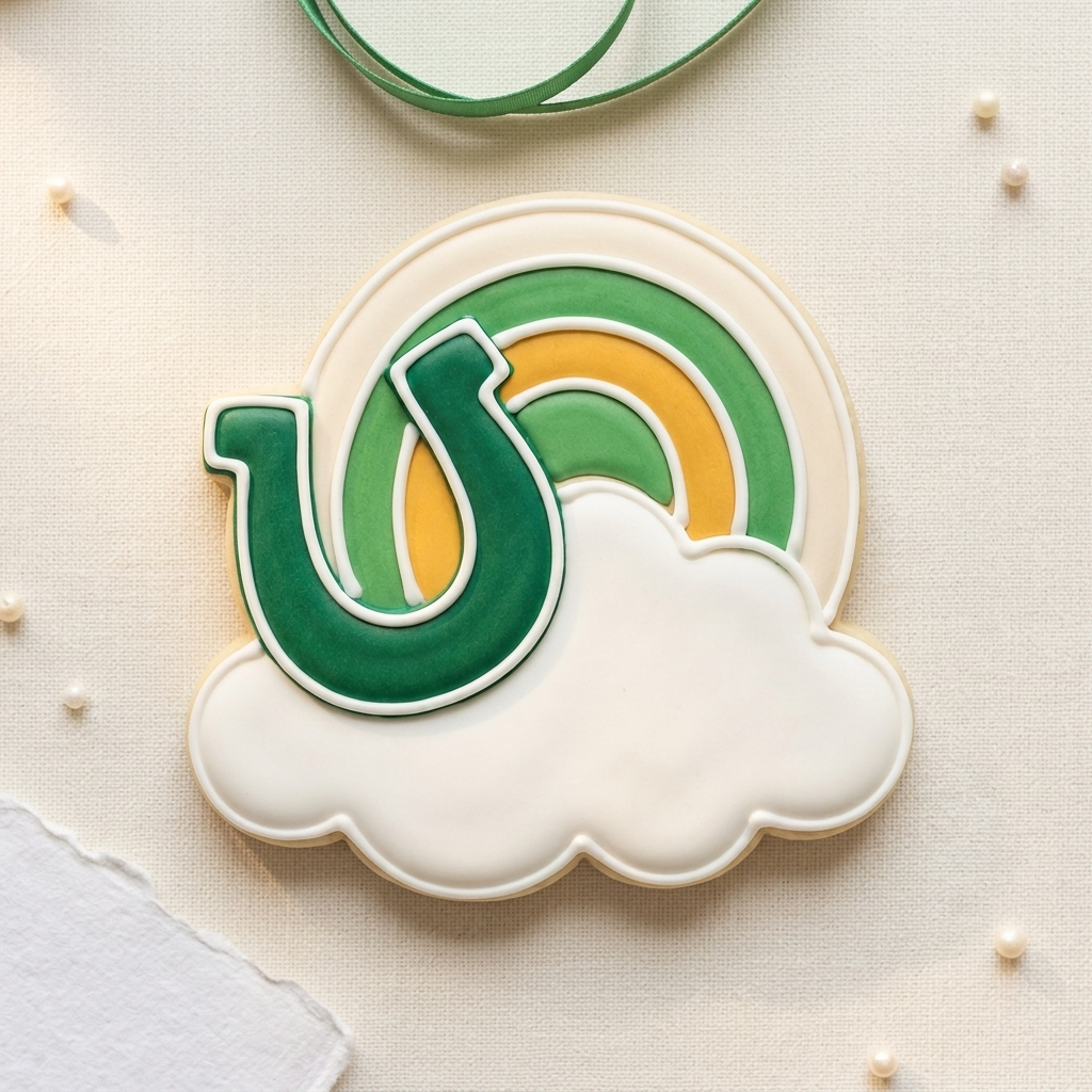 Rainbow Cloud Horseshoe Cookie Cutter, 3D Printed St Patricks Day Cutter