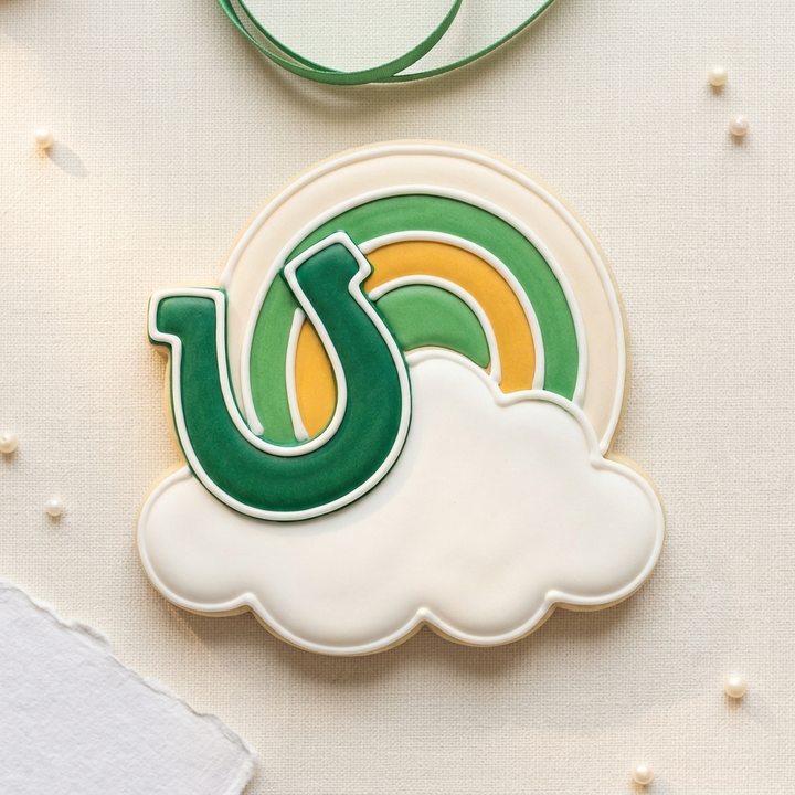 Rainbow Cloud Horseshoe Cookie Cutter, 3D Printed St Patricks Day Cutter