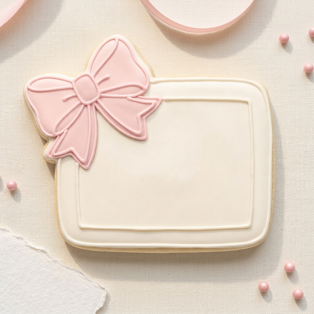 Bow Corner Rectangle Plaque Cookie Cutter, 3D Printed Baby Shower Cutter