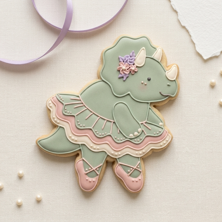 Ballerina Triceratops Cookie Cutter, 3D Printed Dinosaur Ballet Design
