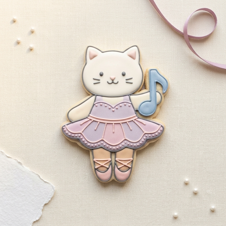 Ballerina Cat with Music Note Cookie Cutter, 3D Printed Ballet Recital Design