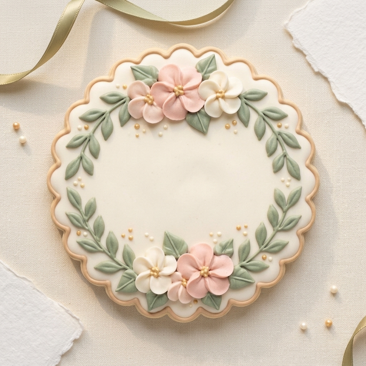 Circle Floral Plaque Cookie Cutter, 3D Printed Wedding Design