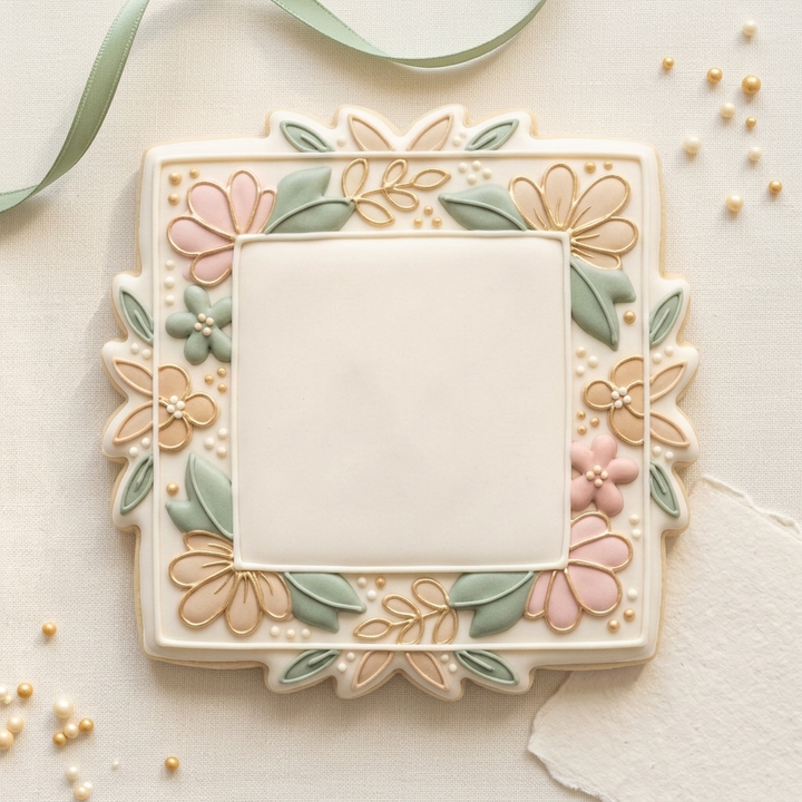 Floral Square Save the Date Plaque Cookie Cutter, 3D Printed Wedding Design