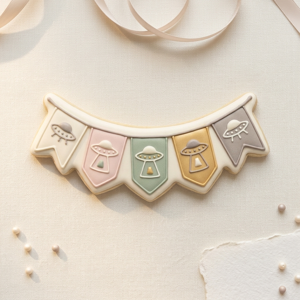 Space Bunting Banner UFO Banner Cookie Cutter, 3D Printed Plaque Design