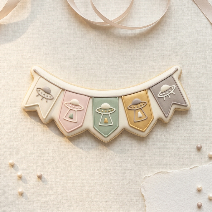 Space Bunting Banner UFO Banner Cookie Cutter, 3D Printed Plaque Design