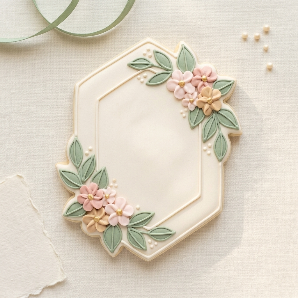 Tall Hexagon with Leaves Cookie Cutter, 3D Printed Wedding Design