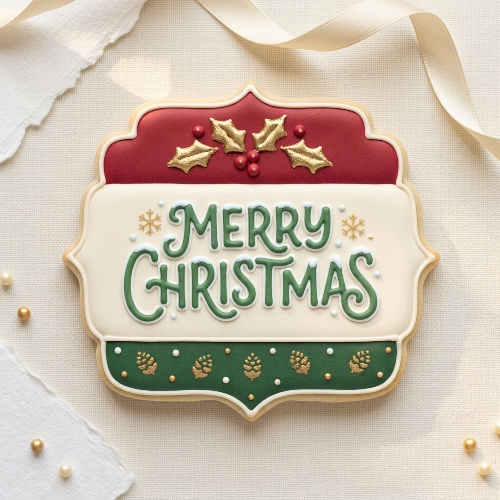Modern Merry Christmas Plaque Cookie Cutter, 3D Printed Holiday Design