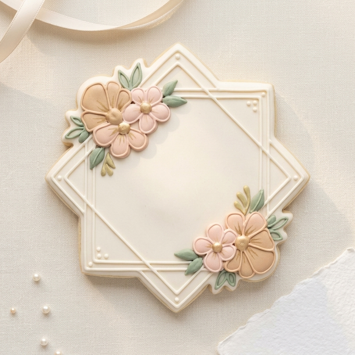 Geometric Floral Plaque Cookie Cutter, 3D Printed Wedding Design