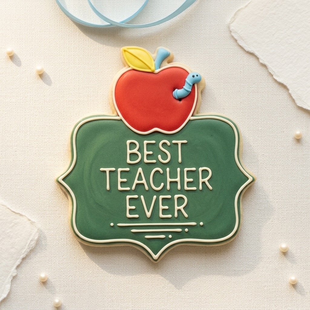 Best Teacher Ever Plaque and Apple with Worm Cookie Cutter, 3D Printed School Design