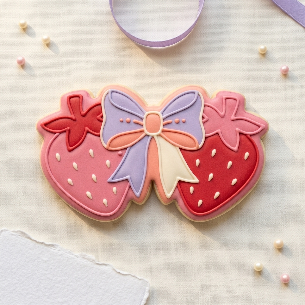 Strawberries with Bow Cookie Cutter, 3D Printed Valentine Design
