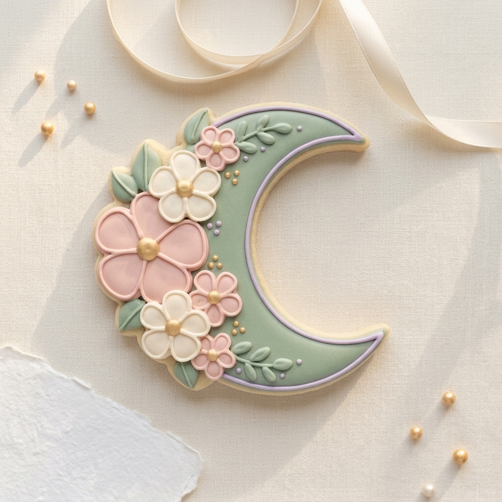 Floral Moon Cookie Cutter, 3D Printed Garden Design