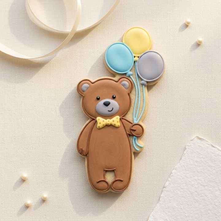 Tall Skinny Teddy Bear with Balloons Cookie Cutter, 3D Printed Animal Design