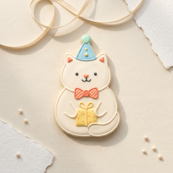 Sitting Birthday Cat Cookie Cutter, 3D Printed Birthday Design