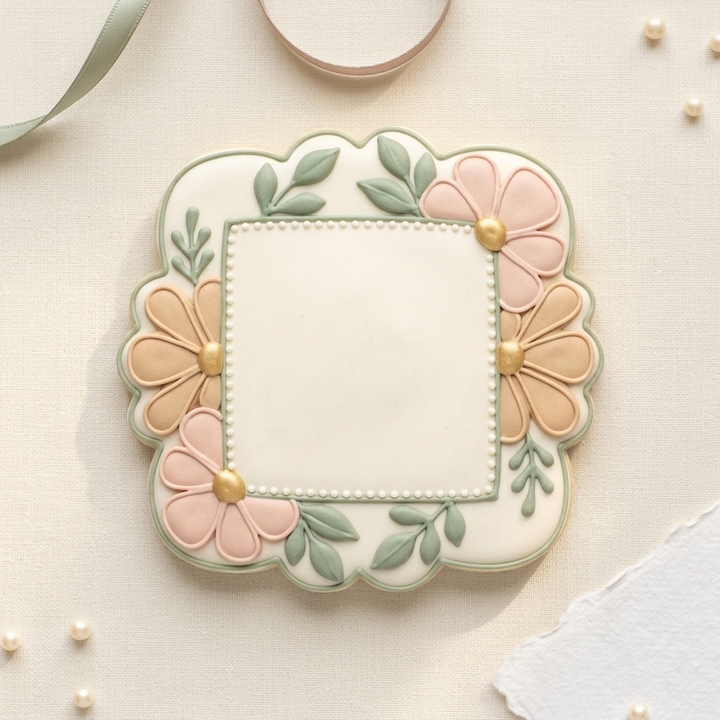 Rounded Square Floral Cookie Cutter, 3D Printed Wedding Design
