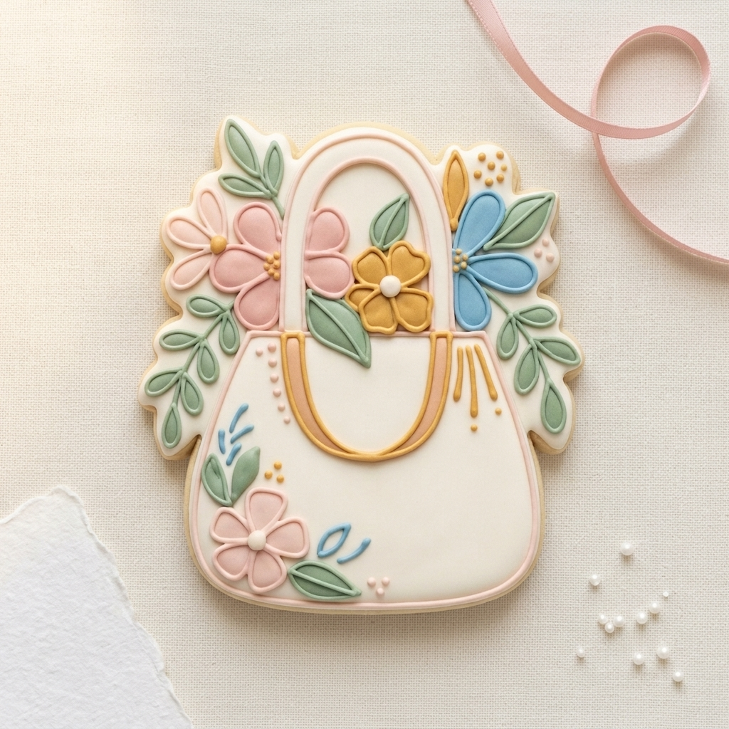 Bag with Flowers Cookie Cutter, 3D Printed Party Design