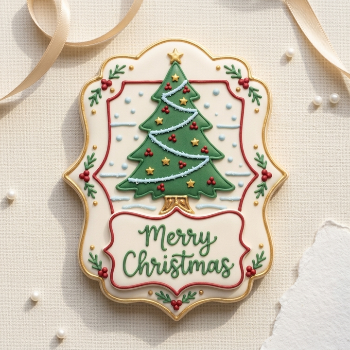 Merry Christmas Tree Plaque Cookie Cutter, 3D Printed Holiday Design