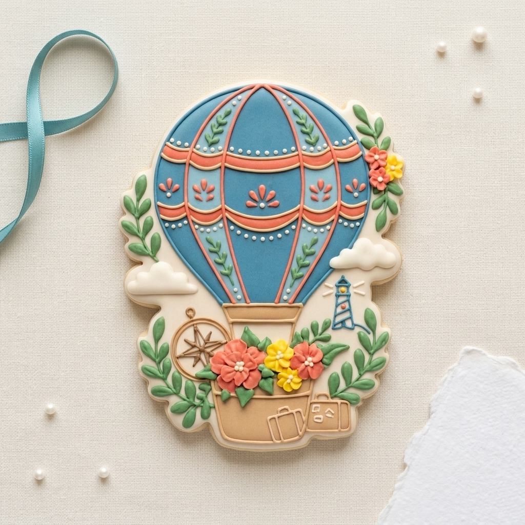 Hot Air Balloon with Greenery Cookie Cutter, 3D Printed Travel Design