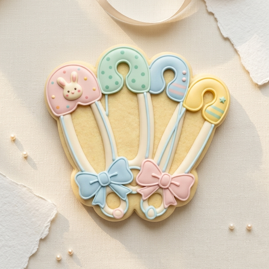 Baby Bunny Safety Pins Cookie Cutter, 3D Printed Baby Shower Design