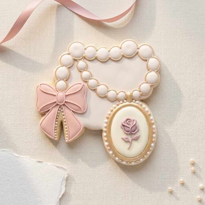 Coquette Pearl Necklace Cameo Cookie Cutter, 3D Printed Party Design