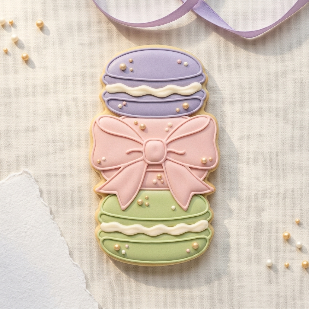 Coquette Ribbon Macaron Stack Cookie Cutter, 3D Printed Food Design