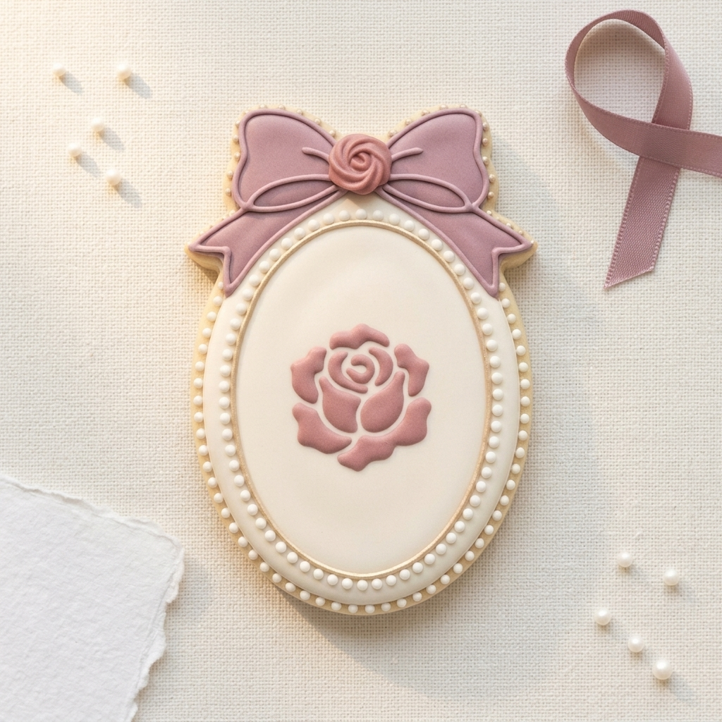Coquette Rose Cameo Frame Cookie Cutter, 3D Printed Party Design