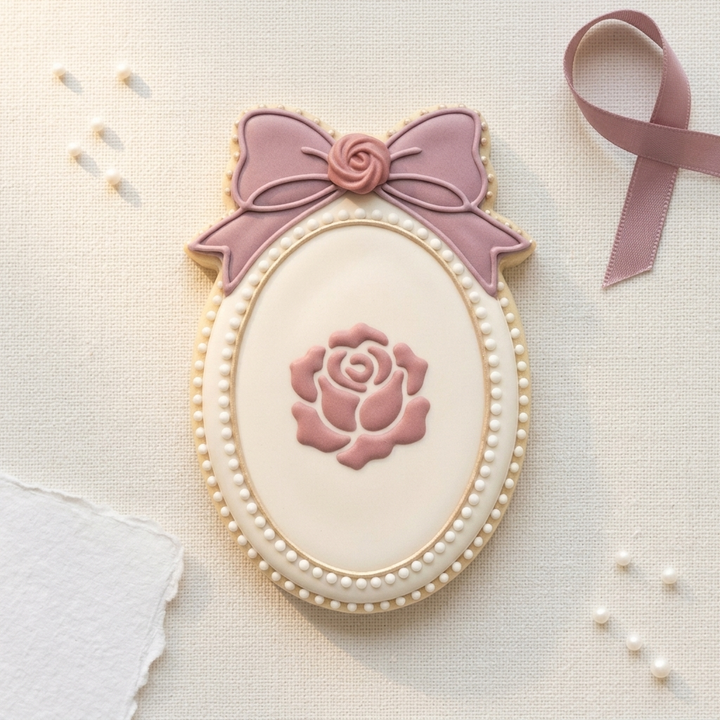 Coquette Rose Cameo Frame Cookie Cutter, 3D Printed Party Design