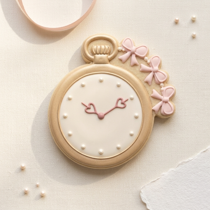 Coquette Pocket Watch Ribbon Cookie Cutter, 3D Printed Party Design