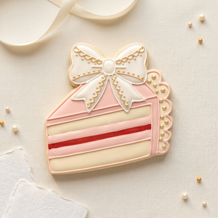 Coquette Pearl Bow Cake Slice Cookie Cutter, 3D Printed Food Design