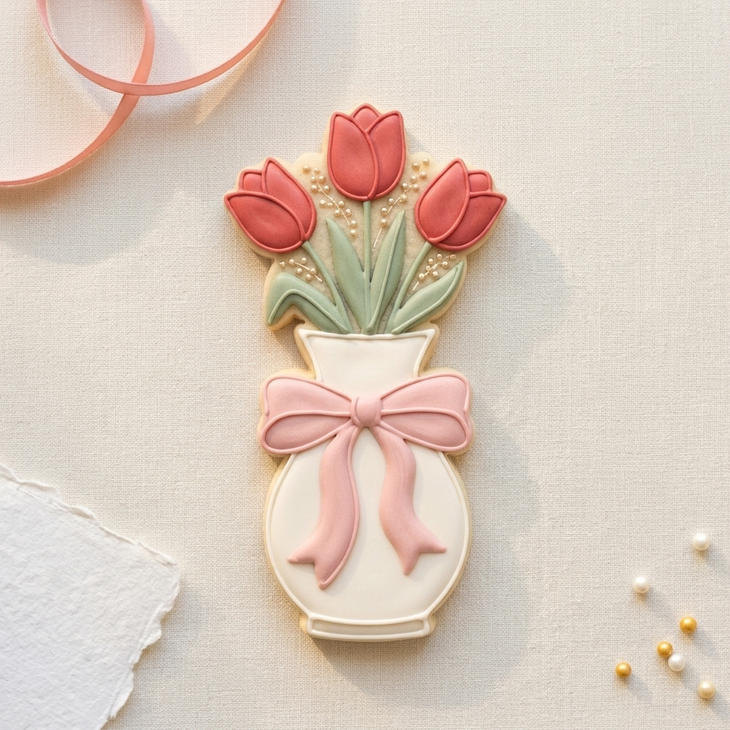 Coquette Ribbon Tulip Vase Cookie Cutter, 3D Printed Garden Design
