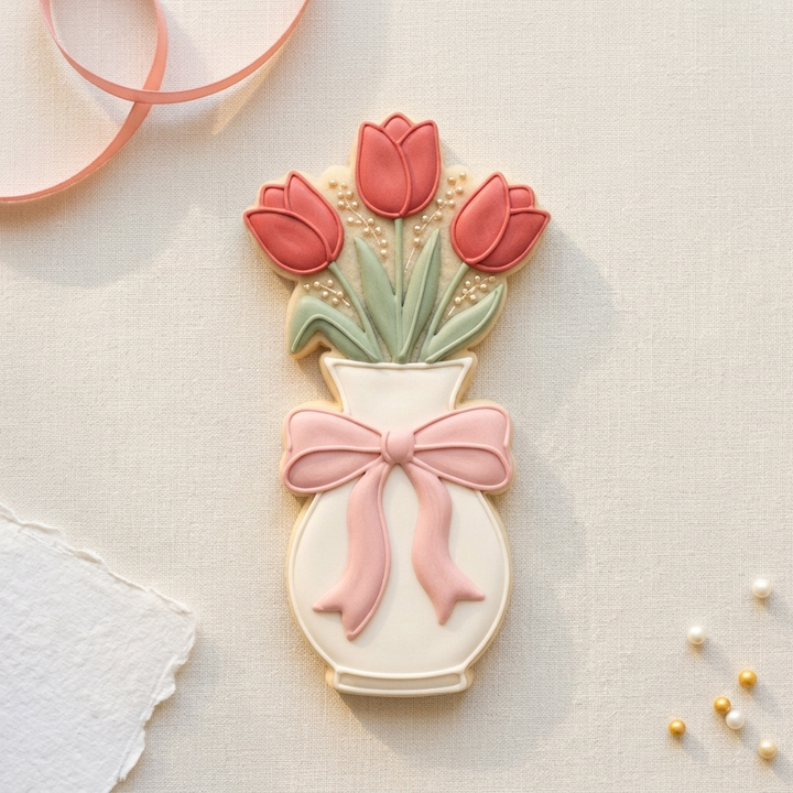 Coquette Ribbon Tulip Vase Cookie Cutter, 3D Printed Garden Design