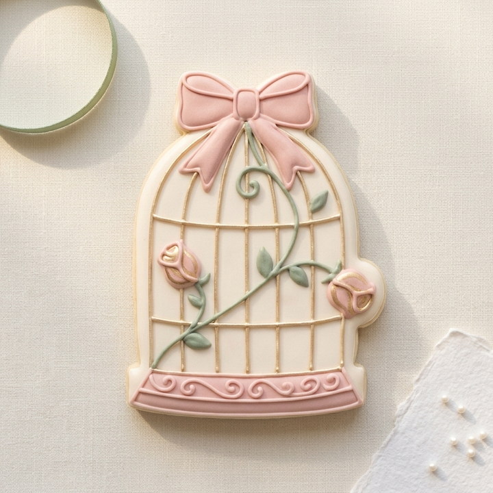 Coquette Ribbon Birdcage Rose Cookie Cutter, 3D Printed Party Design