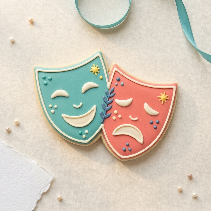 Comedy and Tragedy Theater Masks Cookie Cutter, 3D Printed Party Theme