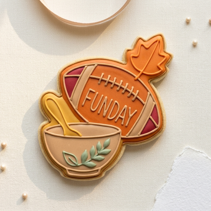 Sunday Funday Fall Baking Football Cookie Cutter, 3D Printed Thanksgiving Theme
